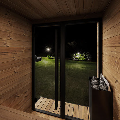 SaunaLife GL4 Outdoor Traditional Sauna Kit – Garden Luxury-Series Cabin with Nordic Thermo-Spruce, LED Lighting & Full Glass Front