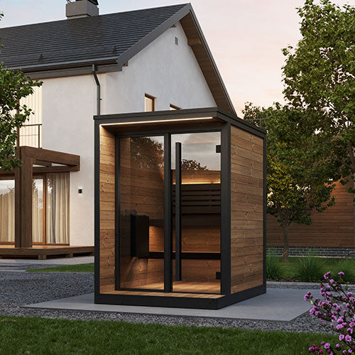 SaunaLife GL4 Outdoor Traditional Sauna Kit – Garden Luxury-Series Cabin with Nordic Thermo-Spruce, LED Lighting & Full Glass Front