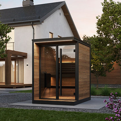 SaunaLife GL4 Outdoor Traditional Sauna Kit – Garden Luxury-Series Cabin with Nordic Thermo-Spruce, LED Lighting & Full Glass Front