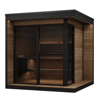 SaunaLife GL6 Outdoor Traditional Sauna Kit – Garden Luxury-Series Cabin with Nordic Thermo-Spruce, LED Lighting & Full Glass Windows