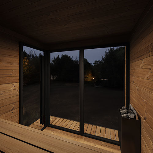 SaunaLife GL6 Outdoor Traditional Sauna Kit – Garden Luxury-Series Cabin with Nordic Thermo-Spruce, LED Lighting & Full Glass Windows