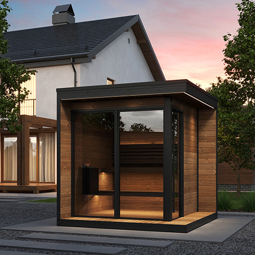 SaunaLife GL6 Outdoor Traditional Sauna Kit – Garden Luxury-Series Cabin with Nordic Thermo-Spruce, LED Lighting & Full Glass Windows