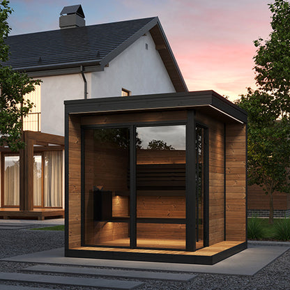SaunaLife GL6 Outdoor Traditional Sauna Kit – Garden Luxury-Series Cabin with Nordic Thermo-Spruce, LED Lighting & Full Glass Windows