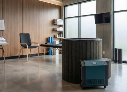 SaunaLife Model S1BC immersion tub and chiller package in a gym