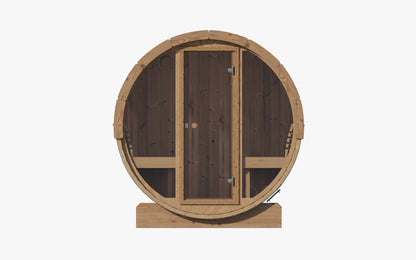 SaunaLife Model E7G Outdoor Traditional Barrel Sauna | ERGO Series | Glass Front |4-Person