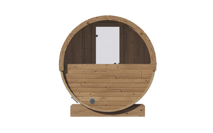 SaunaLife Model E8W Traditional Outdoor Barrel Sauna | ERGO Series | Rear Window | 6-Person