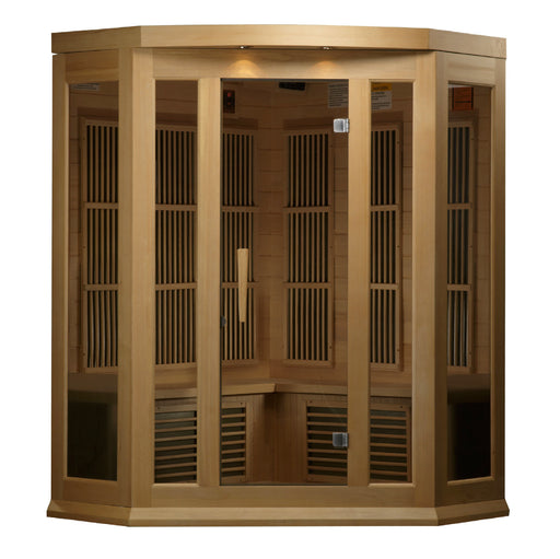 Sauna And Plunge Direct - Golden Designs Inc. MX-K356-01 Maxxus Low EMF FAR Infrared Sauna Canadian Hemlock.
2025 Reserve Edition GDI-8035-03 Full Spectrum 3-person sauna with Himalayan Salt Bar. Features natural hemlock wood, tempered glass door, chromotherapy lighting, red light therapy, and low EMF heat emitters. Includes roof vent, LED control panel, Bluetooth/FM/MP3 radio, and easy assembly. A luxurious relaxation experience.