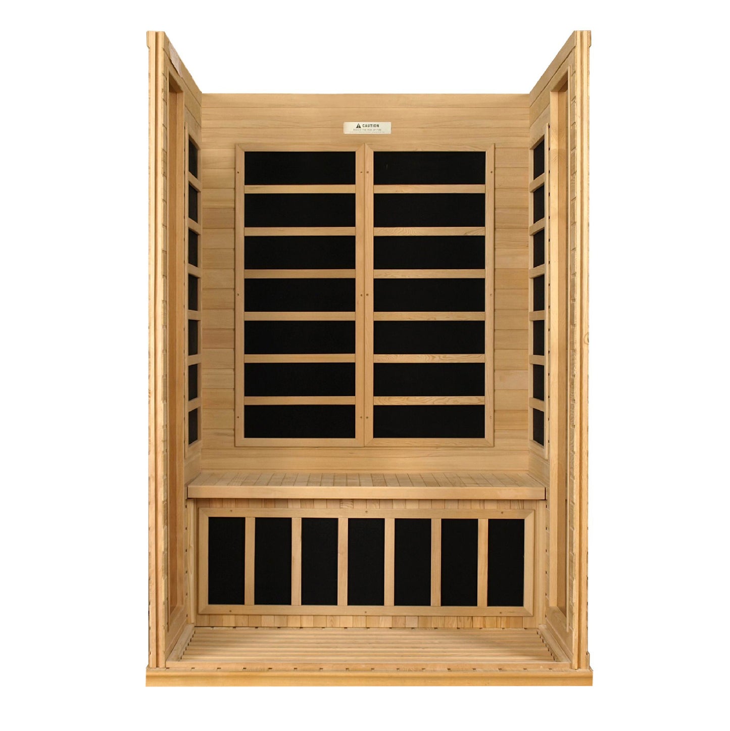 Sauna Plunge Direct-Golden Designs Inc-DYN-6202-03 Dynamic Low EMF Far Infrared Sauna, Versailles Edition
 2-person sauna with natural hemlock wood construction, Bluetooth music system, and chromotherapy lighting. Features include 6 carbon low EMF heat emitters, tempered glass door, and LED control panels. Exterior dimensions: 47" x 42" x 75". Easy clasp-together assembly, sauna weight: 335 lbs, shipping weight: 365 lbs, ships in 2 boxes.