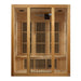  3-person Sauna
Exterior Dimensions: 61" W x 42" D x 75" H
Interior Dimensions: 57" W x 38" D x 68" H
 Natural hemlock wood
Doors & Windows: Tempered glass door, 2 full-length side windows
Chromotherapy system with Red Light Therapy (2024 models)
Heating Panels: 7 Carbon Tech low-EMF FAR emitters
Additional Features: Floor foot reflexology heater, roof vent
Control Panel: Interior LED
Audio: Bluetooth & MP3 Aux with 2 speakers and pre-amp
Electrical Requirement: 120V/20amp 
Assembly: Clasp-together.