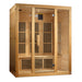  3-person Sauna
Exterior Dimensions: 61" W x 42" D x 75" H
Interior Dimensions: 57" W x 38" D x 68" H
 Natural hemlock wood
Doors & Windows: Tempered glass door, 2 full-length side windows
Chromotherapy system with Red Light Therapy (2024 models)
Heating Panels: 7 Carbon Tech low-EMF FAR emitters
Additional Features: Floor foot reflexology heater, roof vent
Control Panel: Interior LED
Audio: Bluetooth & MP3 Aux with 2 speakers and pre-amp
Electrical Requirement: 120V/20amp 
Assembly: Clasp-together.