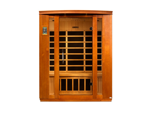  DYN-6306-01 / DYN-6306-02 Dynamic Low EMF Far Infrared Sauna, Bellagio Edition
 3 persons
Exterior dimensions: 60" W x 44" D x 75" H (add 4.4" for roof overhang)
Interior dimensions: 56" W x 40" D x 68" H
 Bluetooth with 2 dynamic speakers (no radio)
 Interior and exterior LED, Natural hemlock wood
Electrical service: 120V/20amp (consult electrician)
Assembly: Clasp together
Heating elements: 9 Carbon low EMF panels
Door: Tempered glass. Interior  Interior chromotherapy (red light therapy),roof vent.