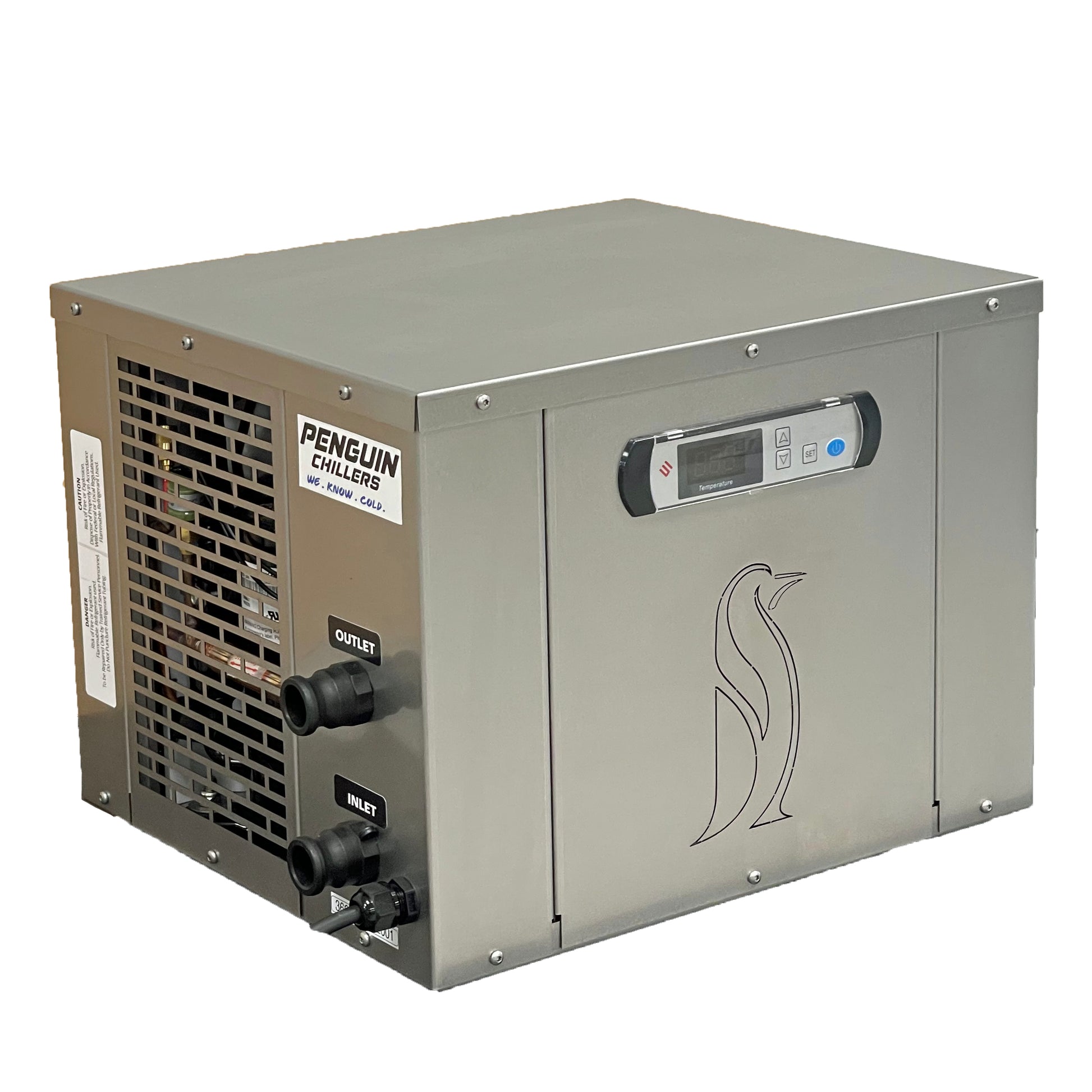 Sauna and Plunge Direct-Penguin Chillers- Cold Therapy and Chiller Tub
Plug & Play – No tools required
3/4HP chiller
150 micron washable / reusable filter
Quick Connect hoses
1 Year Product Warranty
Proudly made in the USA
Chiller Specs:
3/4HP High Efficiency Chiller
65 dBA
110 – 120 Volts / 450 Watts / 3.9 Amps
14”W x 20”D x 12”H
52 Pounds
Built in Pump
10′ power cord with GFCI protection
Rain Proof