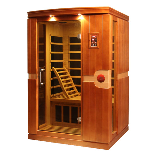 Sauna and Plunge Direct- Golden Design Inc. DYN-6210-01 Dynamic Low EMF Far Infrared Sauna, Venice Edition
2-person capacity
Exterior dimensions: 50" x 42" x 77" (roof overhang: +4.2")
Interior dimensions: 43" x 37" x 70"
Bluetooth, 2 dynamic speakers (no radio included)
LED control panels (interior and exterior)
Natural hemlock wood
Electrical: 120V/15amp
Clasp-together assembly
6 carbon low EMF heat emitters
Tempered glass door
Interior chromotherapy lighting (red light feature starting in 2024)
Roof vent