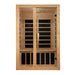 Sauna and Plunge Direct- Golden Designs-DYNAMIC Santiago Low EMF FAR Infrared Indoor Sauna DYN-6209-01 Two Person Natural Hemlock Wood Model: DYN-6209-01 wood, 46" x 40" x 75" exterior, Bluetooth music system, LED control panel, 7 carbon low EMF heaters, tempered glass door, chromotherapy lighting, and roof vent