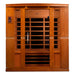 Sauna and Plunge Direct-Golden Designs Inc-DYN-6440-01 Dynamic Low EMF Far Infrared Sauna Bergamo 
4-person
Exterior Dimensions (WDH): 70" x 42" x 75" (add 4.3" for roof overhang)
Interior Dimensions (WDH): 66" x 38" x 69"

 Bluetooth capability, 2 dynamic speakers (pre-amp, no radio)
 Interior and exterior LED
 Natural hemlock wood 
 120V/20amp (consult a certified electrician)
Assembly: Clasp together
8 Carbon Low EMF heat panels
Tempered glass, Chromotherapy, red light therapy,roof vent