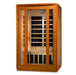 Sauna_and_Plunge_Direct-DYN-6206-01 Sauna- San Marino Elite Edition.
 2 persons
Exterior dimensions: 47" W x 42" D x 75" H (add 2" for roof overhang)
Interior dimensions: 43" W x 37" D x 68" H, Bluetooth, 2 dynamic speakers (no radio)
Control panels: Interior and exterior LED
Construction: Natural hemlock wood
Electrical service: 120V/15amp
Assembly: Clasp together
Heating elements: 6 Carbon low EMF panels
Door: Tempered glass
Lighting: Interior chromotherapy (red light therapy starting in 2024)
Roof vent