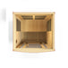 Sauna_and_Plunge_Direct-DYN-6206-01 Sauna- San Marino Elite Edition.
 2 persons
Exterior dimensions: 47" W x 42" D x 75" H (add 2" for roof overhang)
Interior dimensions: 43" W x 37" D x 68" H, Bluetooth, 2 dynamic speakers (no radio)
Control panels: Interior and exterior LED
Construction: Natural hemlock wood
Electrical service: 120V/15amp
Assembly: Clasp together
Heating elements: 6 Carbon low EMF panels
Door: Tempered glass
Lighting: Interior chromotherapy (red light therapy starting in 2024)
Roof vent