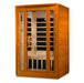 Sauna_and_Plunge_Direct-DYN-6206-01 Sauna- San Marino Elite Edition.
 2 persons
Exterior dimensions: 47" W x 42" D x 75" H (add 2" for roof overhang)
Interior dimensions: 43" W x 37" D x 68" H, Bluetooth, 2 dynamic speakers (no radio)
Control panels: Interior and exterior LED
Construction: Natural hemlock wood
Electrical service: 120V/15amp
Assembly: Clasp together
Heating elements: 6 Carbon low EMF panels
Door: Tempered glass
Lighting: Interior chromotherapy (red light therapy starting in 2024)
Roof vent