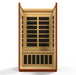 Sauna_and_Plunge_Direct-DYN-6206-01 Sauna- San Marino Elite Edition.
 2 persons
Exterior dimensions: 47" W x 42" D x 75" H (add 2" for roof overhang)
Interior dimensions: 43" W x 37" D x 68" H, Bluetooth, 2 dynamic speakers (no radio)
Control panels: Interior and exterior LED
Construction: Natural hemlock wood
Electrical service: 120V/15amp
Assembly: Clasp together
Heating elements: 6 Carbon low EMF panels
Door: Tempered glass
Lighting: Interior chromotherapy (red light therapy starting in 2024)
Roof vent 