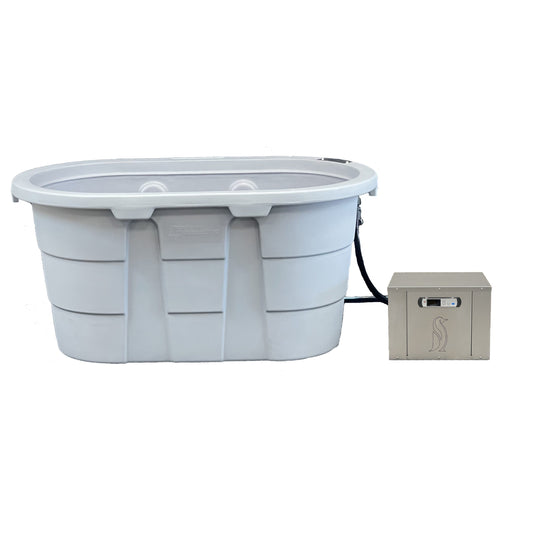 Sauna and Plunge Direct-Penguin Chillers-Cold Therapy Chiller Tub
100gal tub 53″ x 31″ x 26″ external / 47″ x 25″ x 26″ internal
Attached filter canister with 150 micron washable / reusable filter
Inline Screen – coarse filter to catch hair and large debris prior to chiller
3/4HP Cold Therapy Chiller with built in pump
Quick connect hoses.