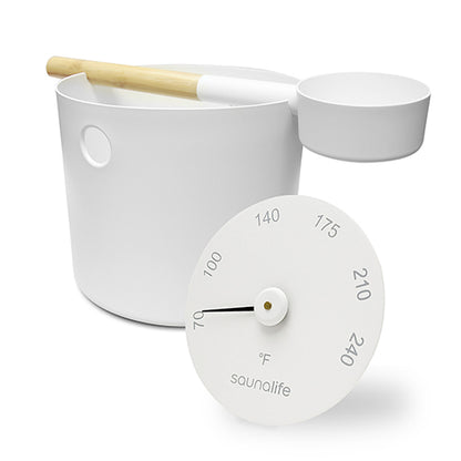 SaunaLife Accessory Package 6 Aluminum 1-Gallon Sauna Bucket Set with Wood Ladle and Thermometer