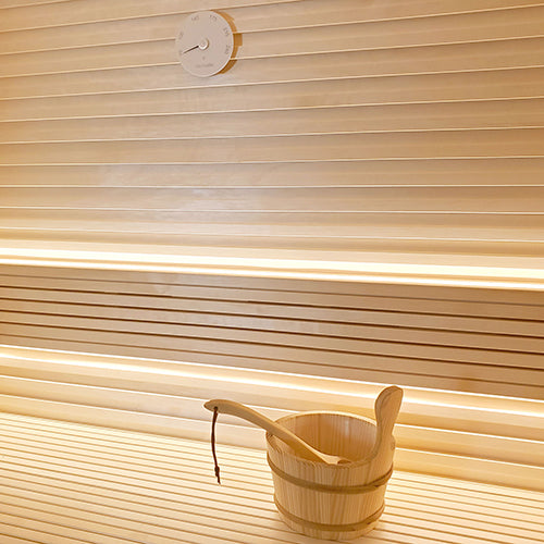 SaunaLife Accessory Package 4 Wooden 1-Gallon Sauna Bucket Set with Wood Ladle and Thermometer