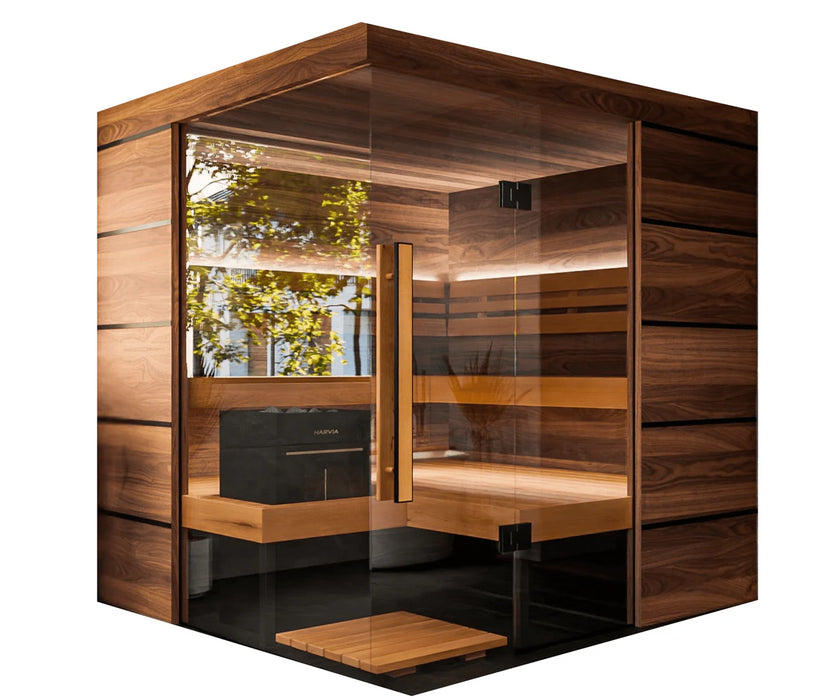 Thermasol Astra Glass & Wood Corner, 3–4 Person - Indoor Traditional Sauna