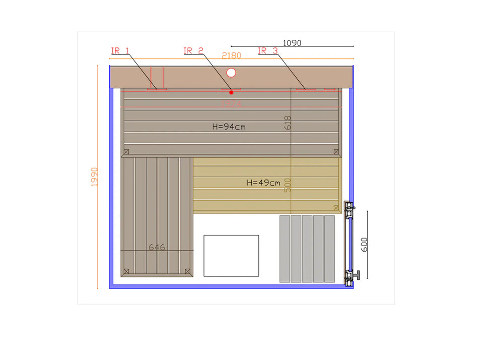 Thermasol Vue Front Panoramic Glass, 3–4 Person - Outdoor Traditional Sauna