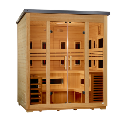Golden Designs Gargellen Flat Roof | 5-Person Hybrid Outdoor Sauna | GDI-8025-01 | Canadian Hemlock