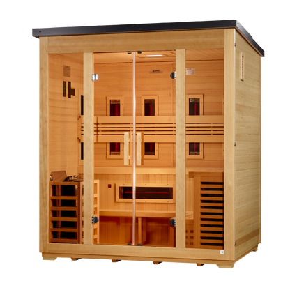 Golden Designs Gargellen Flat Roof | 5-Person Hybrid Outdoor Sauna | GDI-8025-01 | Canadian Hemlock