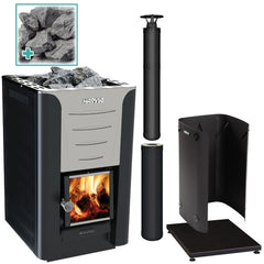 Harvia Pro 20 BK wood-burning sauna stove package
