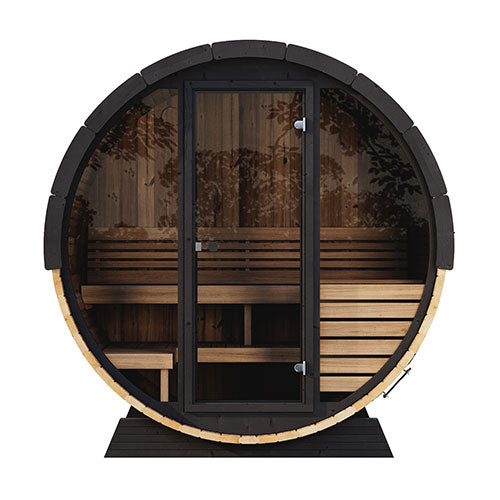 PRE-ORDER MAY 2026:  SaunaLife Model EE6G Traditional Outdoor Barrel Sauna | Ergo Elegance Series | Glass Front | 4-Person