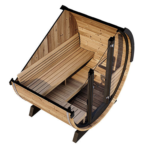 PRE-ORDER MAY 2026:  SaunaLife Model EE6G Traditional Outdoor Barrel Sauna | Ergo Elegance Series | Glass Front | 4-Person