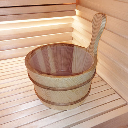 SaunaLife Accessory Package 4 Wooden 1-Gallon Sauna Bucket Set with Wood Ladle and Thermometer