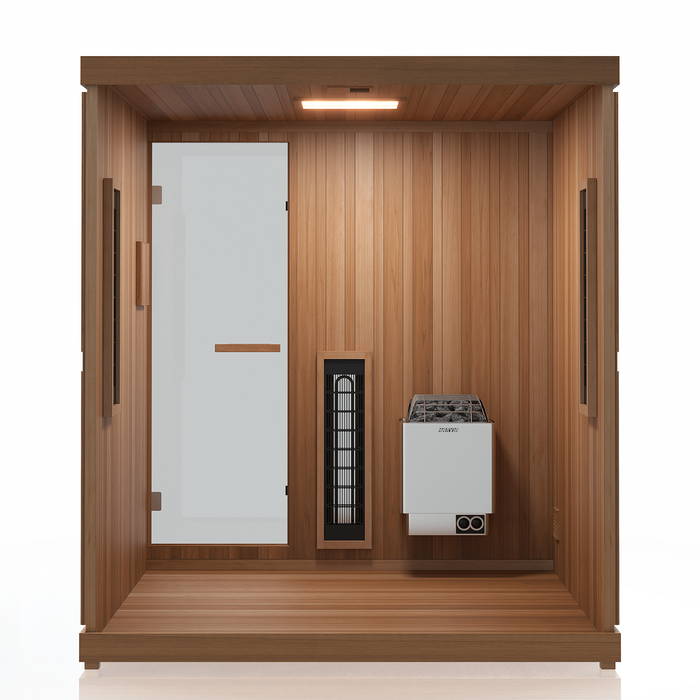 Finnmark FD-5 Trinity XL Hybrid Infra-Steam Indoor Sauna – 4 Person Home Sauna with Infrared, Steam & Red Light Therapy